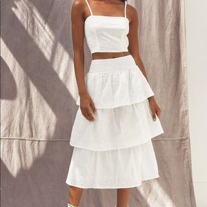 Lulus White Eyelet Tiered Two-Piece Midi Dress